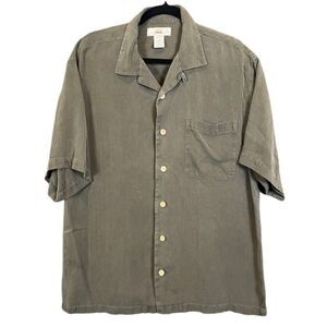 Banana Joe 100% Silk Men's Shirt Dark Olive Green Chest Pocket Washable Size XL